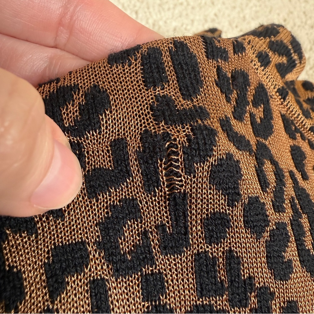 St. John Knit Leopard Animal Print Mock Neck Short Sleeve Top - Picture 17 of 17